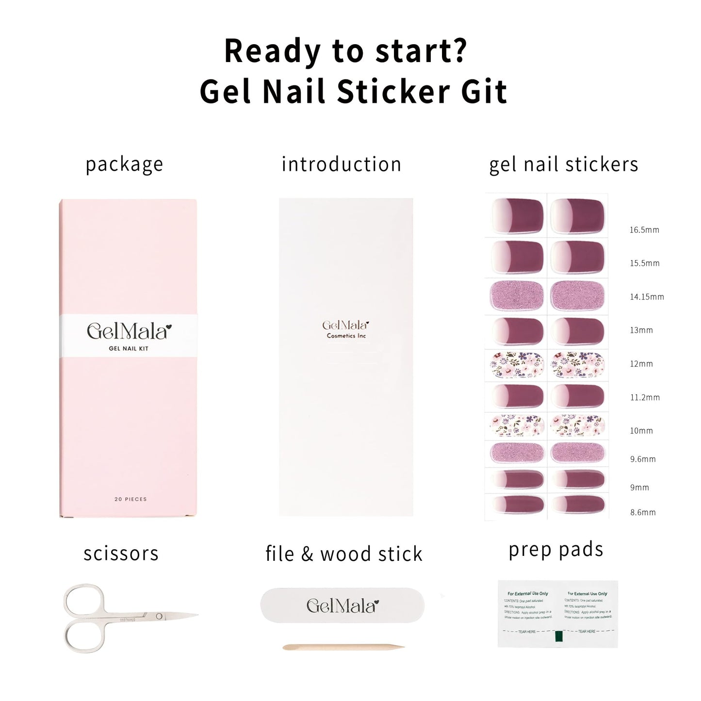 GelMala Gel Nail Strips Floral French Tip Fall Nail Art Design, Long Lasting, Easy to Apply&Remove - Gel Strips French Nail Wraps, Easy for Beginners (Elegant Autumn)