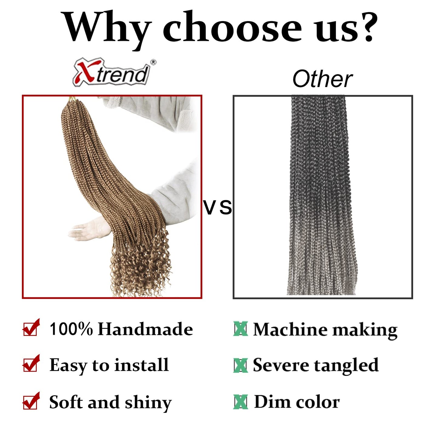 Xtrend 8 Packs 34 Inch Goddess Box Braids Crochet Hair Prelooped Knotless 3X Braids Strawberry Blonde Hair Extensions Curly Ends Boho Jumbo Box Braiding Hair for Women (12Strands/pack 27#)