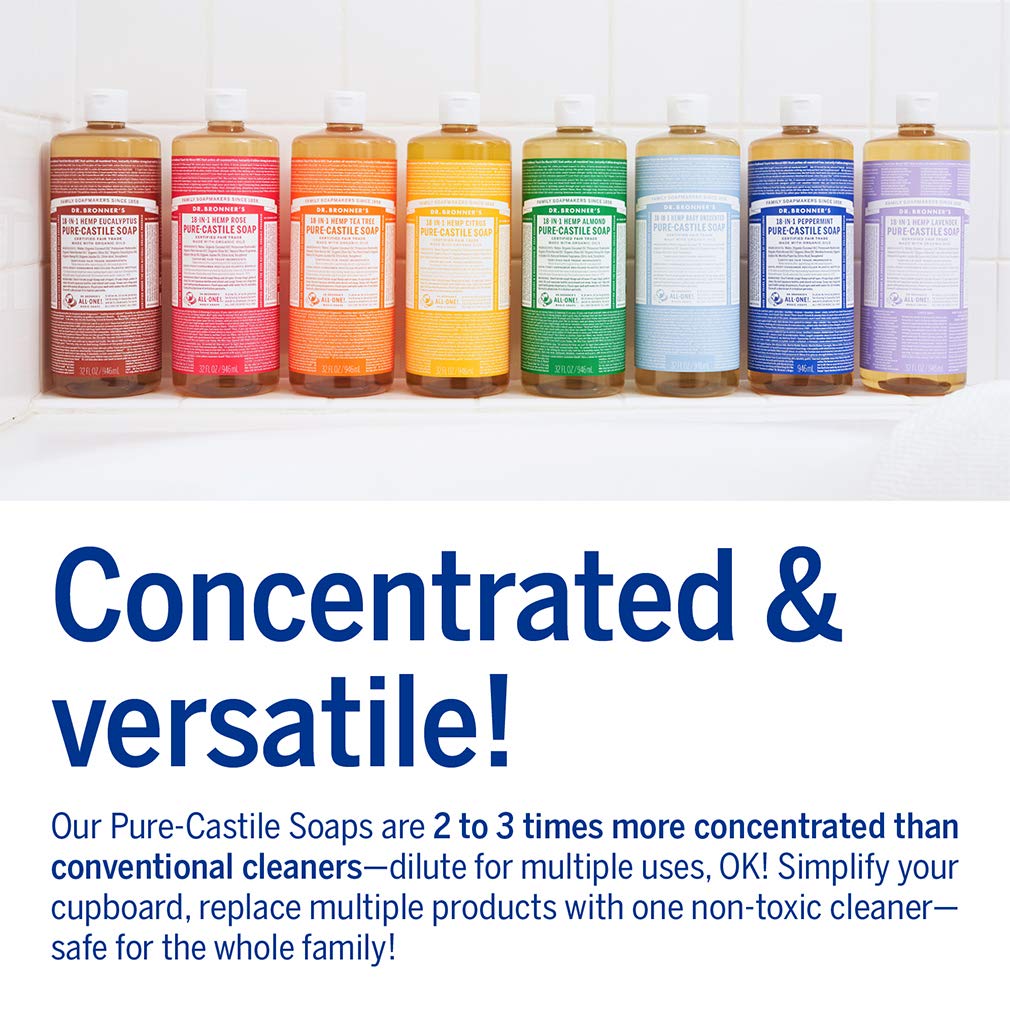 Dr. Bronner's - Pure-Castile Liquid Soap (Almond, 32 ounce) - Made with Organic Oils, 18-in-1 Uses: Face, Body, Hair, Laundry, Pets and Dishes, Concentrated, Vegan, Non-GMO