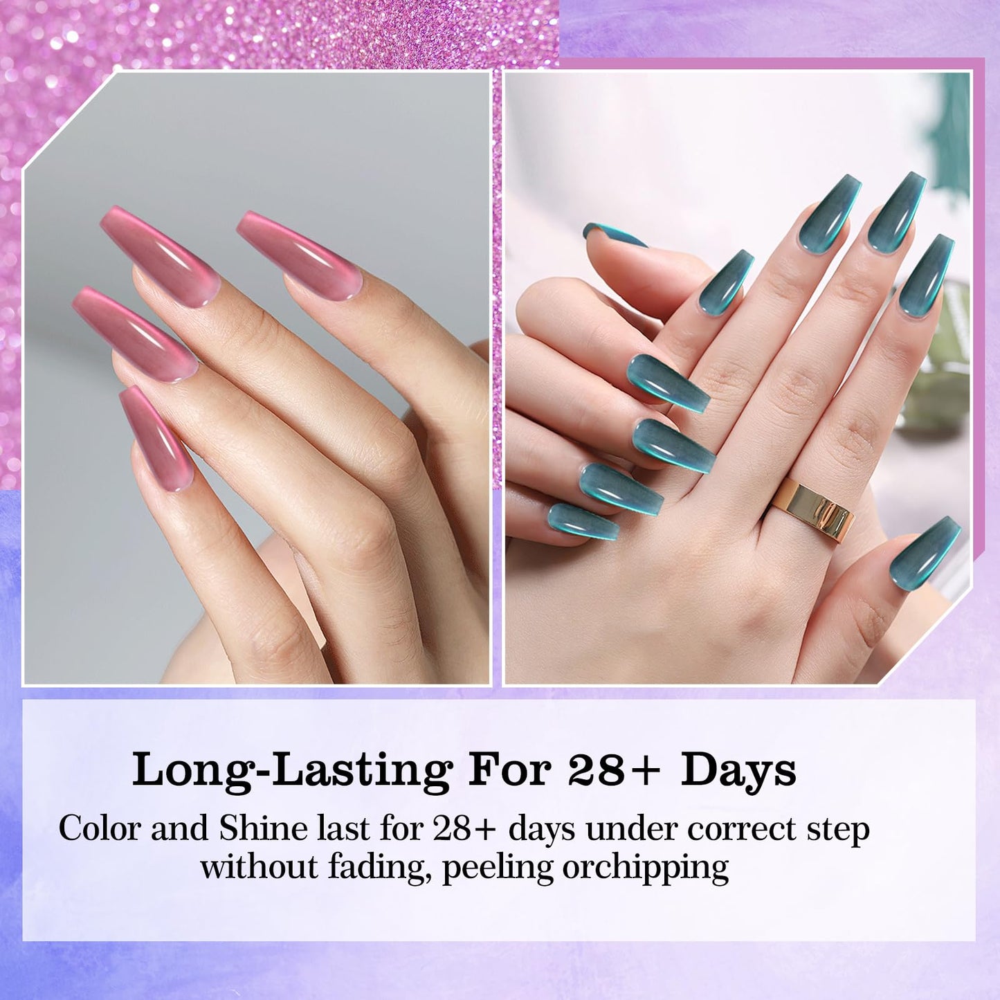 ADHERE 12ML Cat Eye Gel Nail Polish Kit, Magnetic Gel Polish 6 Colors with 1 Magnets, Holographic Glitter Series Cat Eye Gel Polish Soak Off Nail Art Salon Home DIY