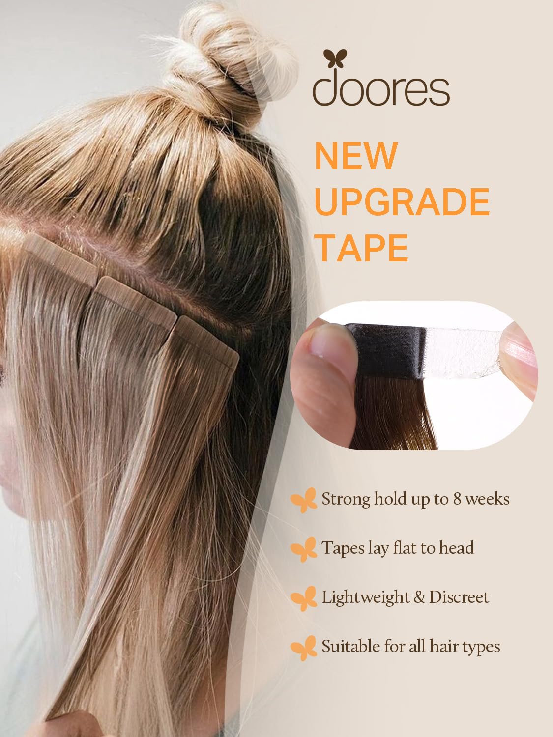 DOORES Hair Extensions Tape in 16 Inch 50g 20pcs Real Dark Brown Skin Weft Tape in Human Hair Extensions Straight Hair Extensions