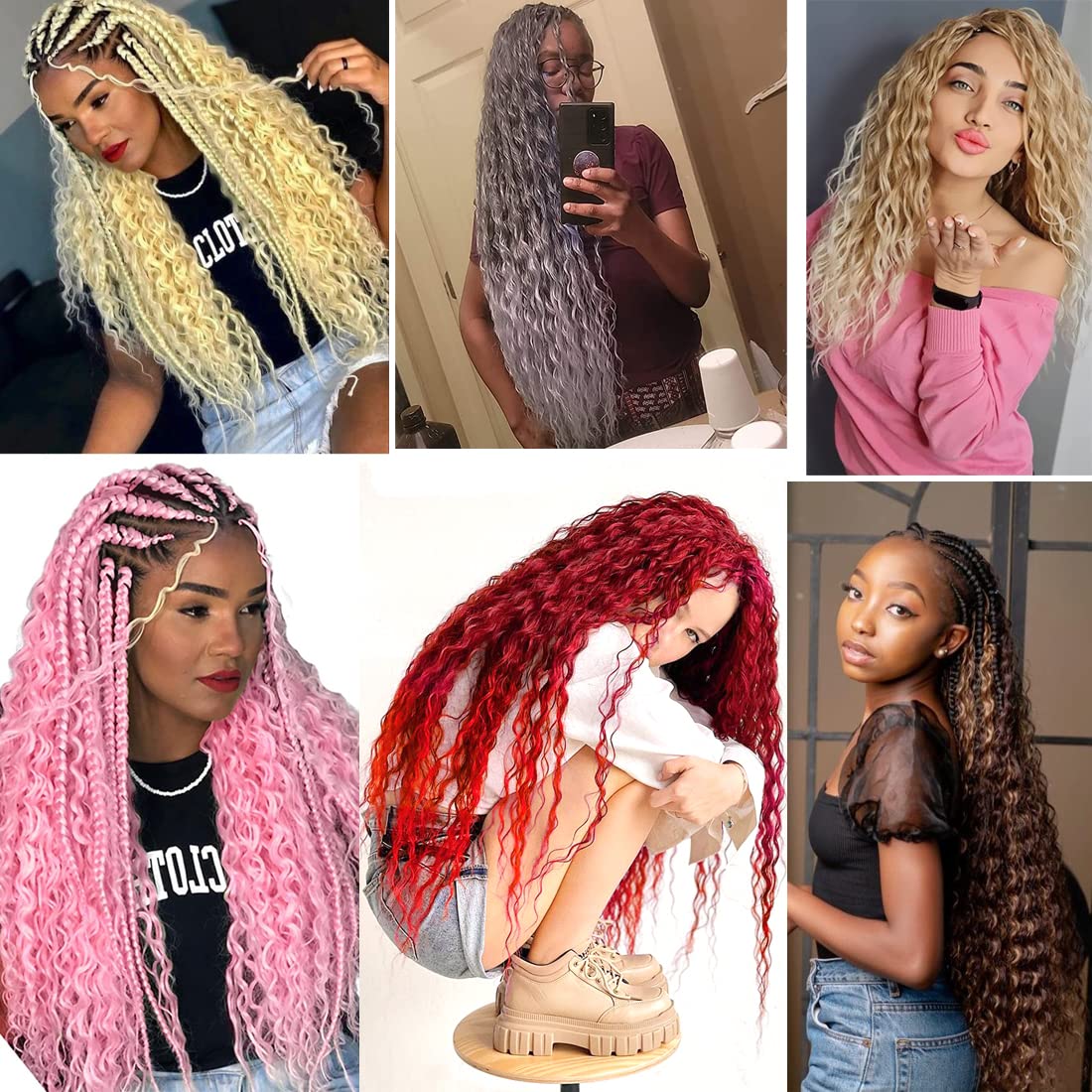24 inch Ocean Wave Crochet Hair Deep Wave Twist Crochet Hair Extensions Curly Braiding Hair 3 packs Long Wavy Water Wave Braids For Women Synthetic Crochet Braid Hair (24 inch, Pink)