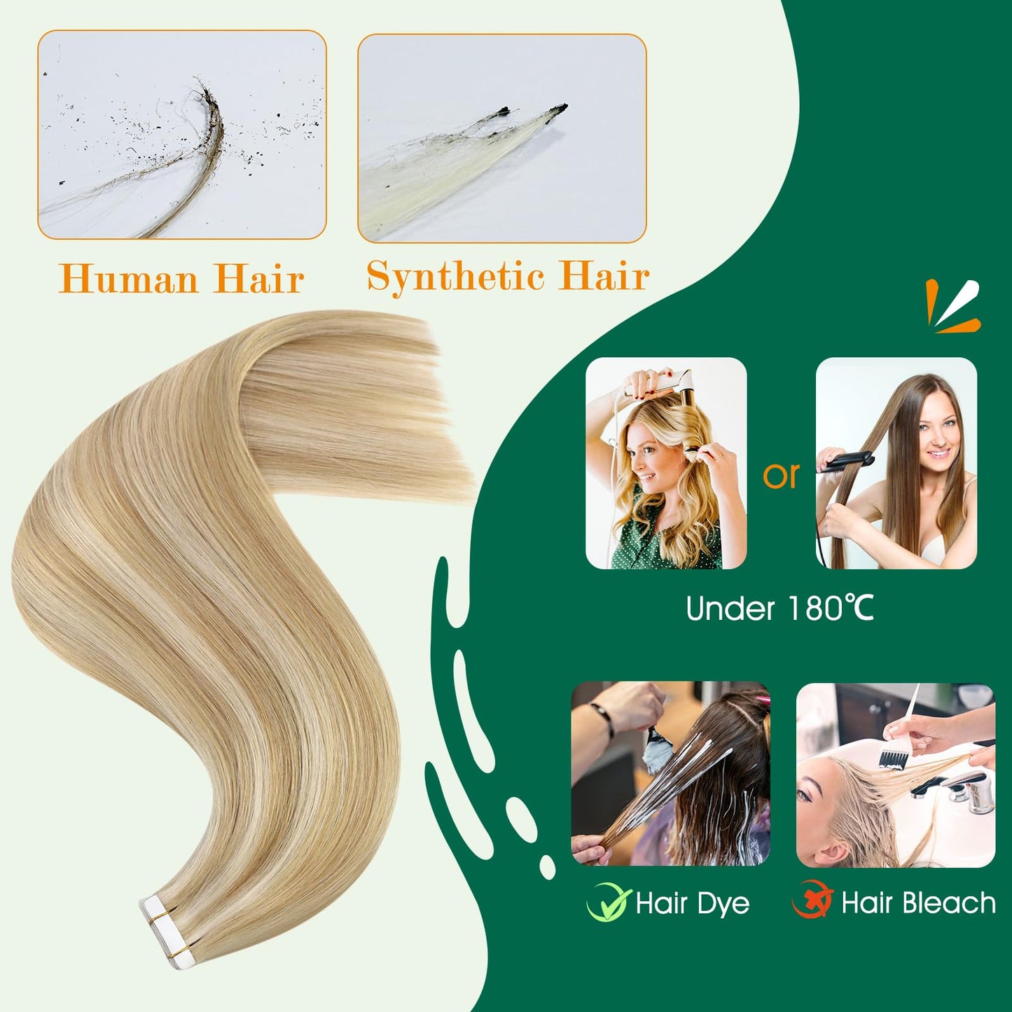 Easyouth Tape in Hair Extensions Human Hair Seamless Tapes ins Human Hair Extensions Honey Blonde Highlights Bleach Blonde Real Hair Extensions Tape in Long-Lasting 12 Inch 30g 20pcs
