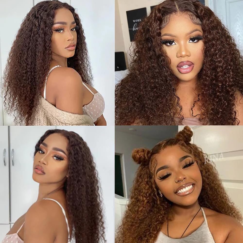 Dark Brown Human Hair Bundles Color #4 Curly Bundles Human Hair 8A Brazilain Unprocessed Virgin Hair 12 14 16 Inch 3 Bundles Brown Curly Bundles Human Hair Extension