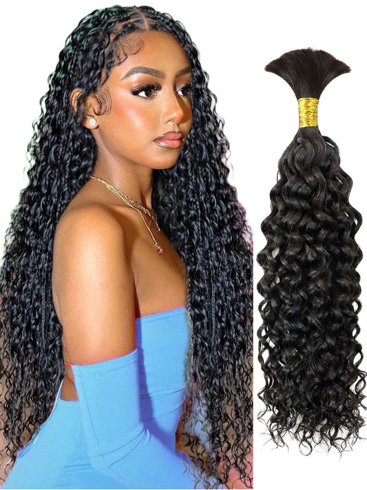 Human Braiding Hair Water Wave 55g Human Hair for Braiding 24 Inch Boho Braids Human Hair Wet and Wavy Boho Knotless Braids No Weft Brazilian Virgin Bundles Curly Black