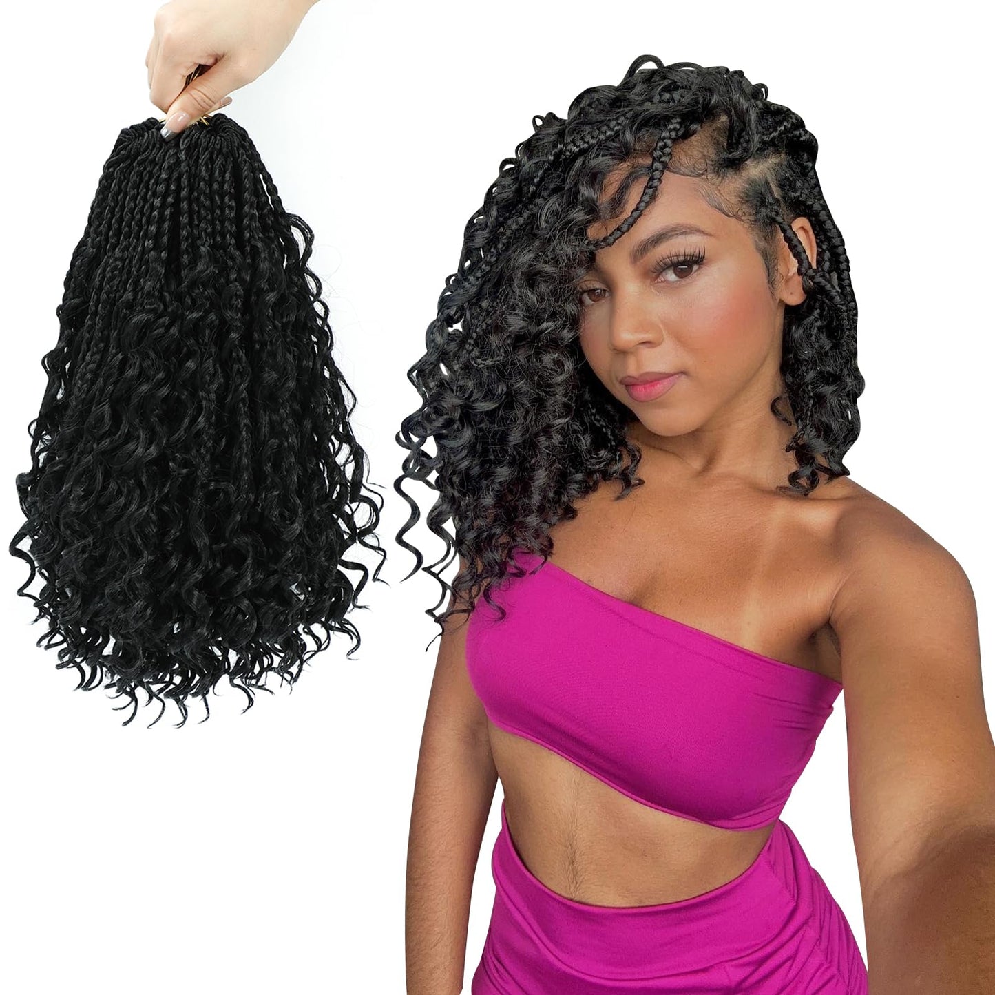 8 Packs Crochet Box Braids- Boho Box Braids Crochet Braids Hair 10 Inch Bohomian Box Braid Crochet Hair Synthetic Braiding Hair Goddess Box Braids Crochet Hair for Black Women (1B)