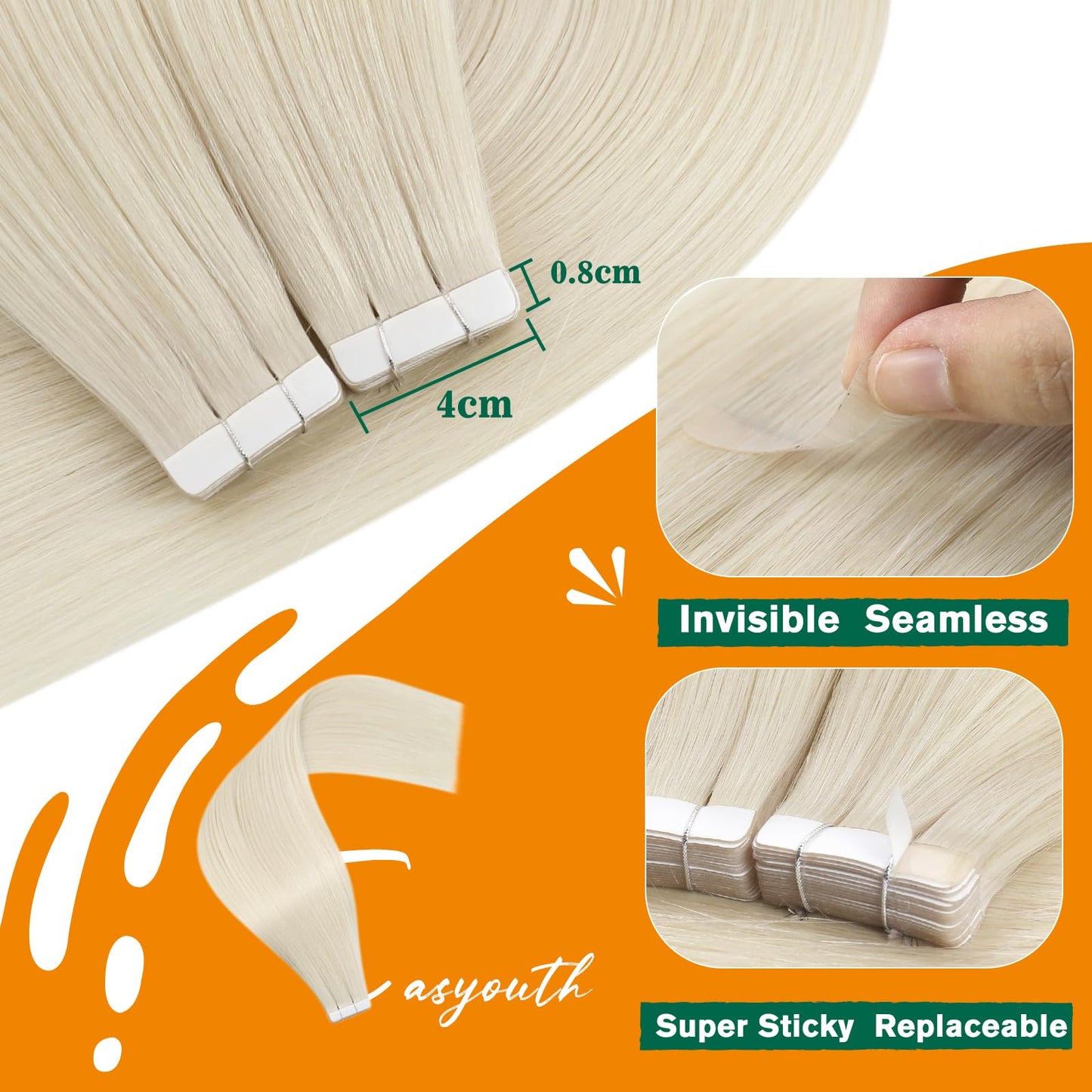 Easyouth Natural Tape in Hair Extensions Human Hair Blonde Human Hair Tapes in Extensions Platinum Blonde Tape in Extensions Real Hair Natural Luster 12Inch 30g 20pcs