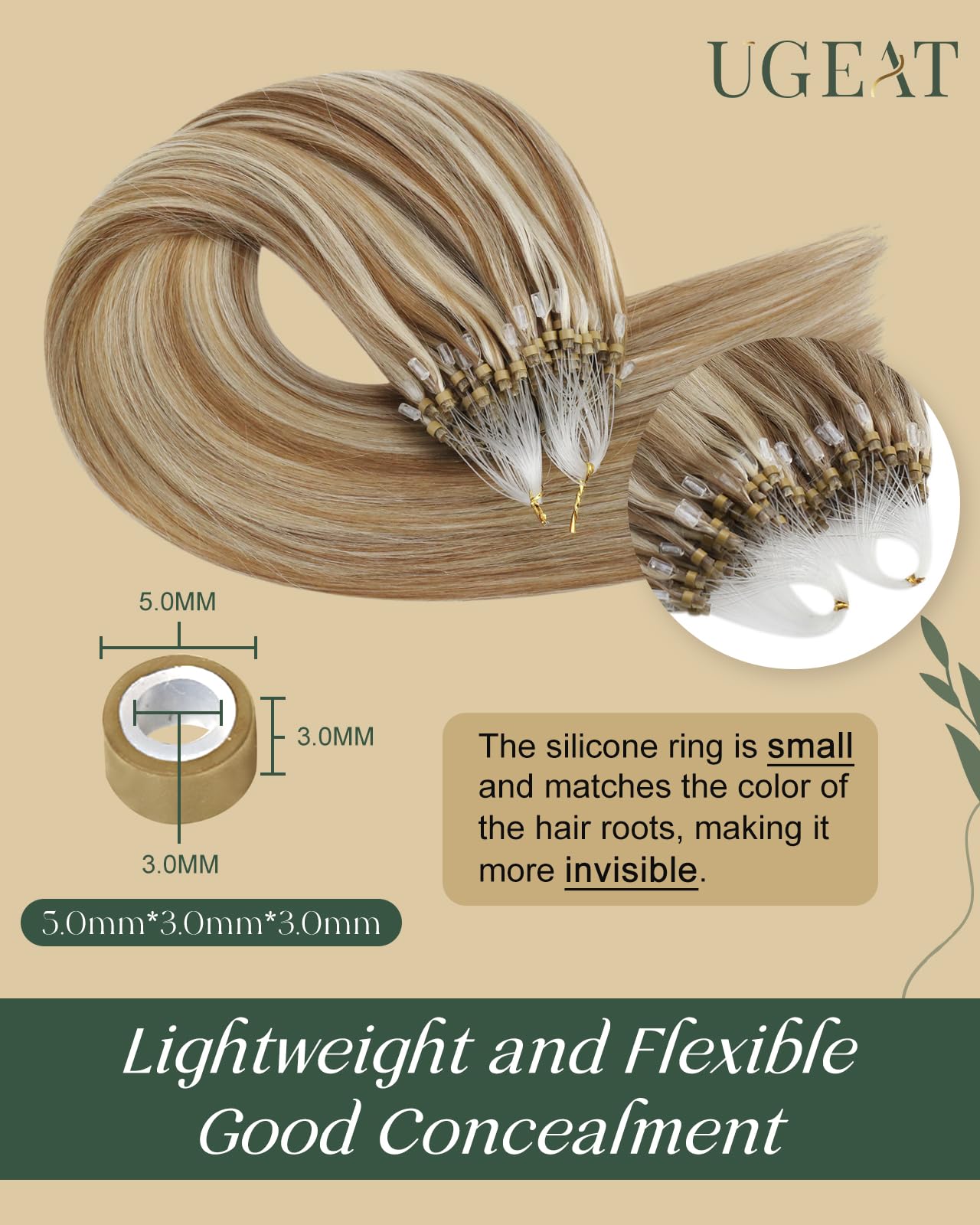 Ugeat Micro Loop Hair Extensions Golden Brown Highlights Bleach Blonde Micro Bead Hair Extensions Real Human Hair Micro Link Hair Extensions Cold Fusions Hair Extensions 14 Inch 50s 50g