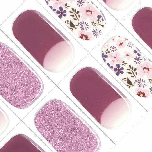 GelMala Gel Nail Strips Floral French Tip Fall Nail Art Design, Long Lasting, Easy to Apply&Remove - Gel Strips French Nail Wraps, Easy for Beginners (Elegant Autumn)