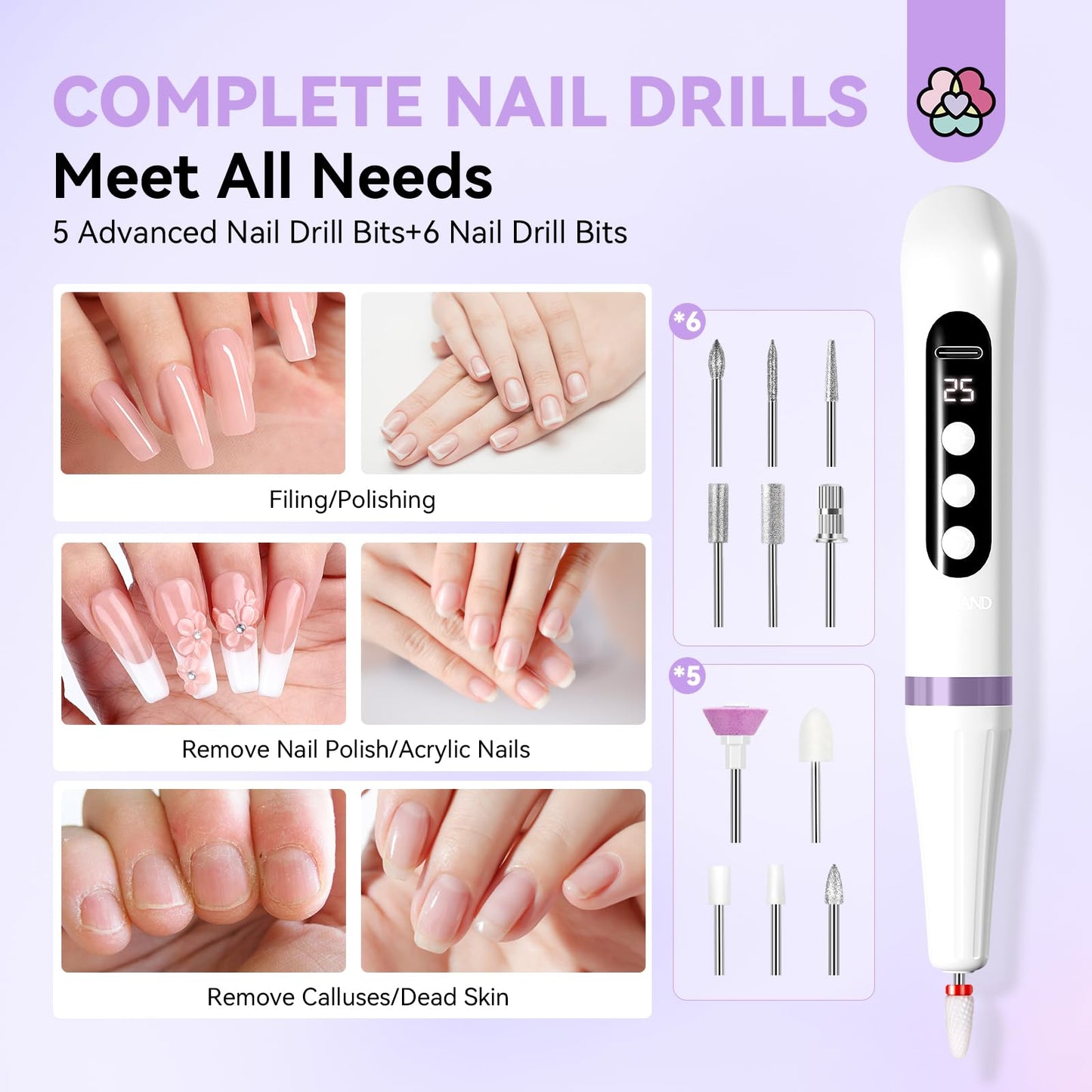 SAVILAND Cordless Nail Drill with U V Light: 25000 RPM Nail Drill Professional & U V Light for Removal & Solidification of Nails 2in1 for Home Nail Art Manicure Pedicure （White）