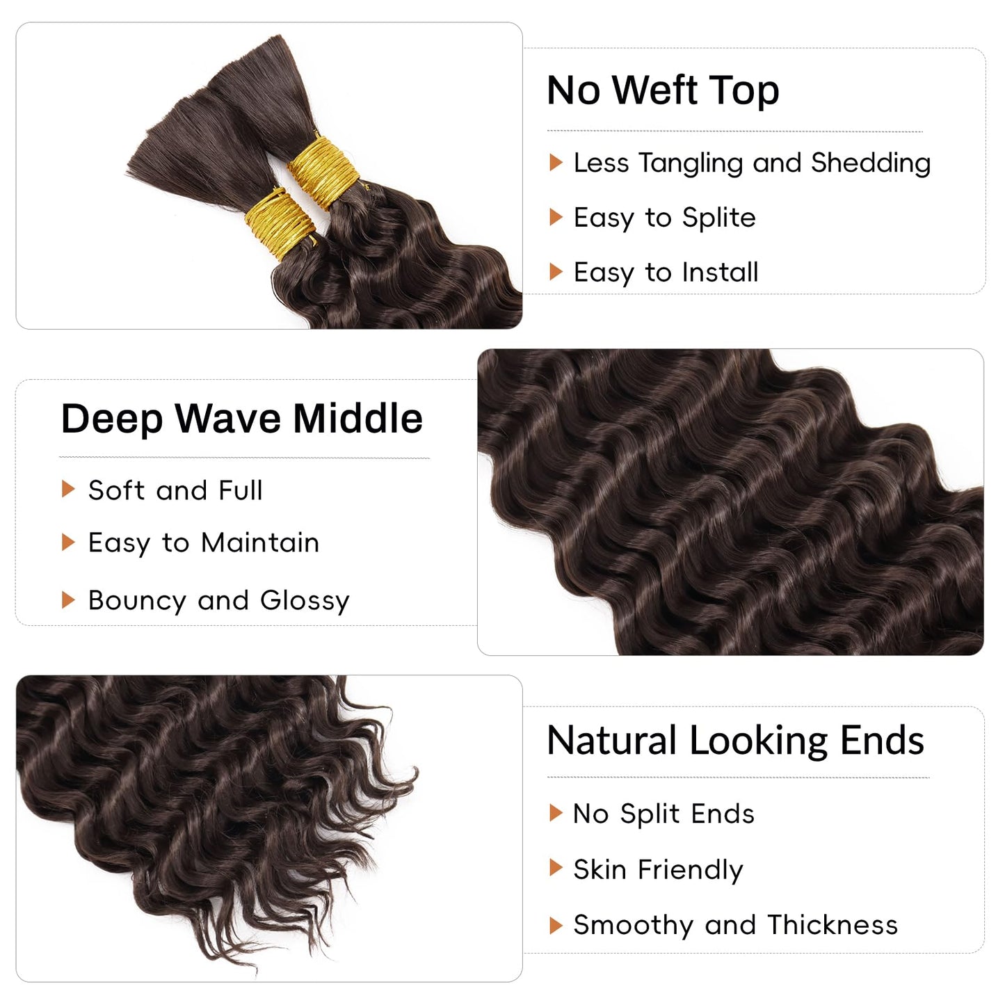 Dorsanee Deep Wave Bulk Hair for Braiding 18 Inch 2 Bundles 200g Chocolate Brown Curly Braiding Hair for Boho Braids No Weft Wet and Wavy Braiding Hair Extensions (#4,100g/bundle)