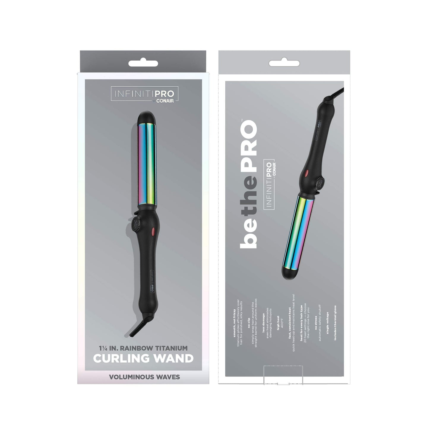 INFINITIPRO BY CONAIR Rainbow Titanium 1 1/4-inch Curling Wand, Straight wand produces flawless waves