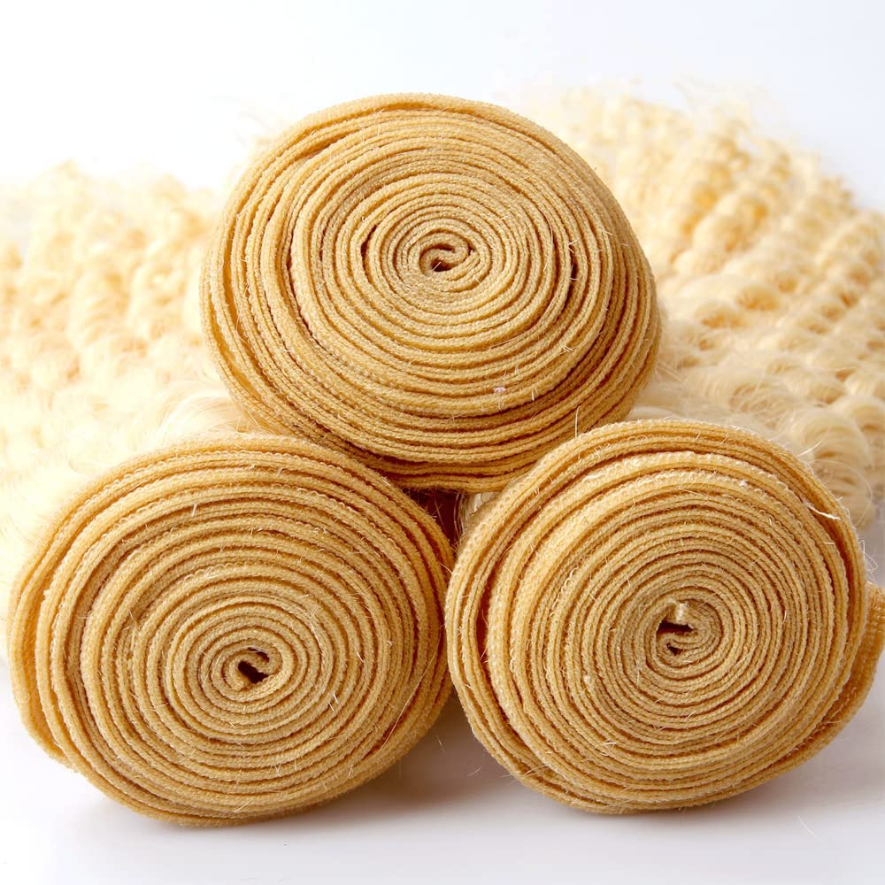 613 Human Hair Bundles Blonde Deep Wave Hair Extenisons 20 20 20 Inch Grade 8A Brazilian Virgin Remy Hair 3 Bundles Human Hair Double Weft Soft Real Hair Weave