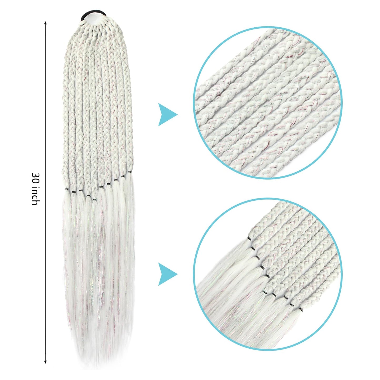 RUN SHUI Cream White Mix Tinsel Pre stretched Braiding Hair 2 Packs Pre feathered Braid Hair Extensions 30 Inches Hair Braids