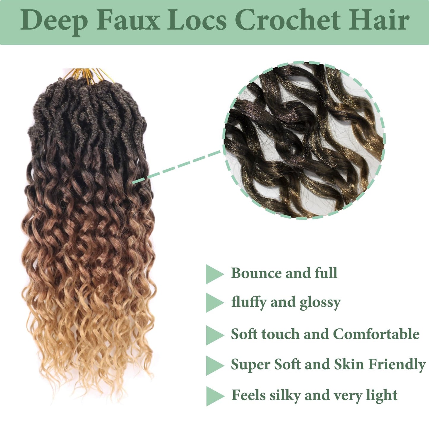 Deep Faux Locs Crochet Hair 14 Inch 8 Packs Goddess Locs Crochet Hair 1B3027 Soft Loc Faux Loc Crochet Braids with Curly Ends Prelooped Deep Wave Croceht Braids for Black Women(Black to Blonde)