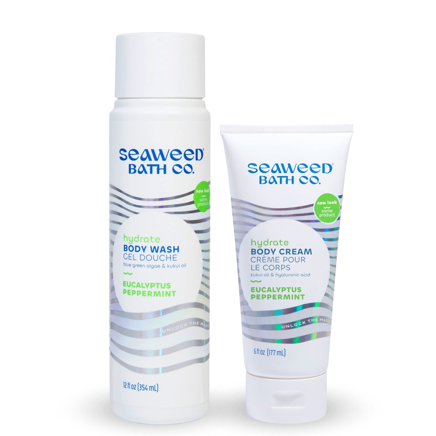 Seaweed Bath Co. Body Wash and Body Cream Duo, 12 Ounce, 6 Ounce, Eucalyptus Peppermint Scent, Sustainably Harvested Seaweed