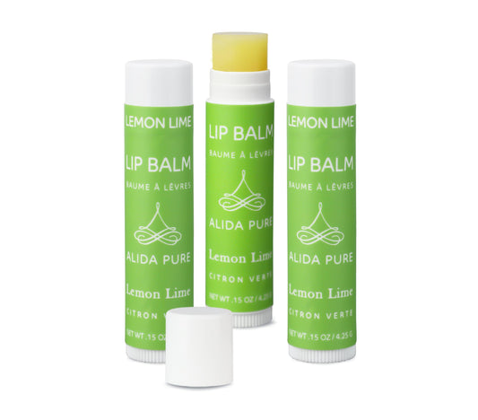 ALIDA PURE Lemon Lime Lip Balm Collection, Vegan Lip Balm Set, Bees Wax Free, Avocado Oil, Organic Jojoba Oil, Vitamin E, Moisturizer For Dry Cracked Lips, 3 Tubes per Set