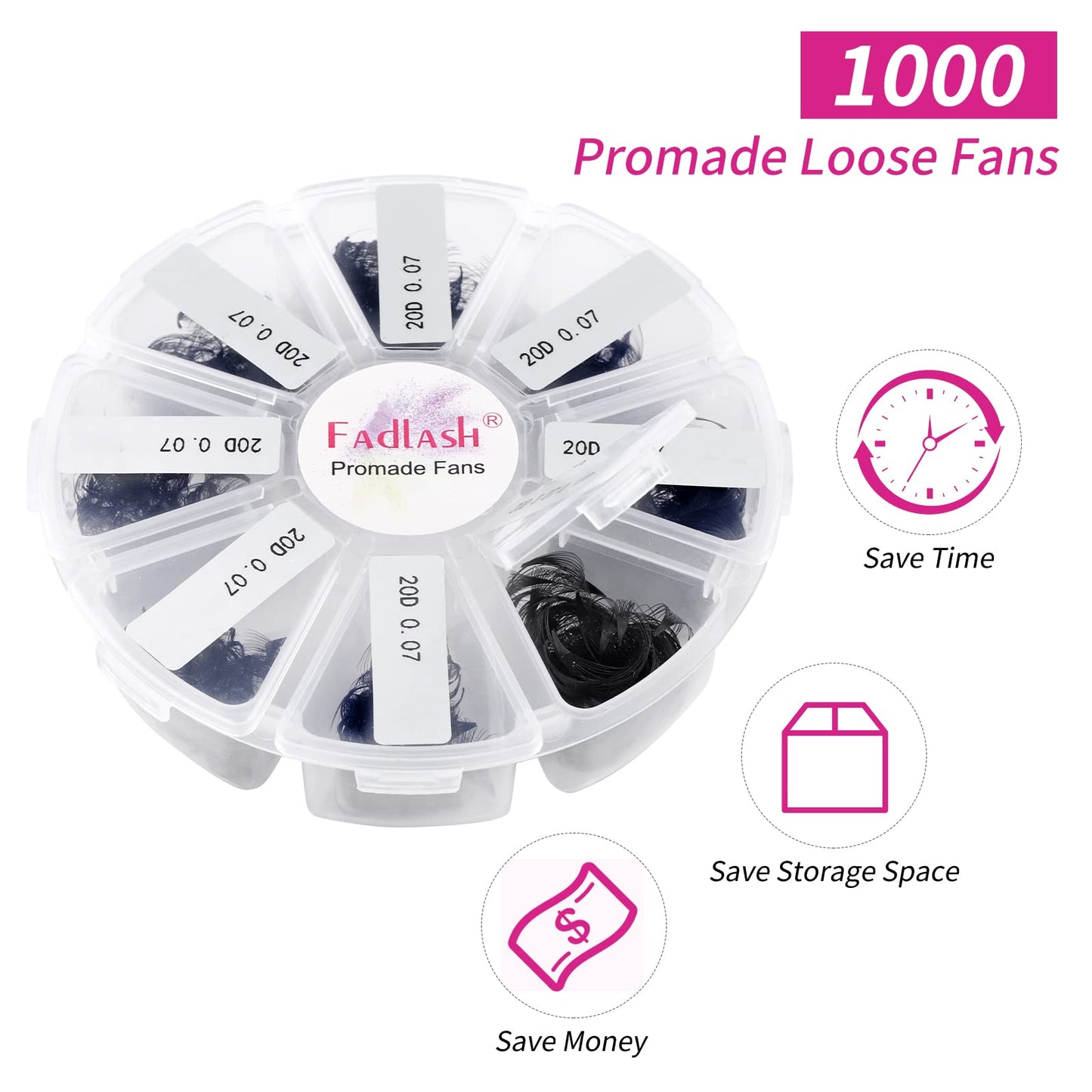 Premade Fans Eyelash Extensions 20D 1000 Promades Eyelash Volume Lash Extensions Pointed Base Loose Fans Premade Lash Extensions Fans Handmade Pre Made Volume Lashes Mix (20D-0.07C, 9-16mm)
