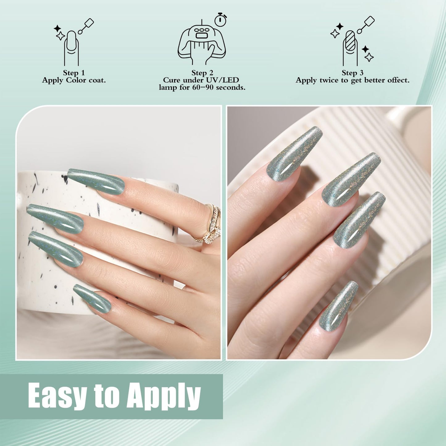 ADHERE 12ML Cat Eye Gel Polish Set, 4 Colors Holographic Glitter With Magnet, Soak Off LED Kit for Nail Art Manicure Salon DIY Gifts