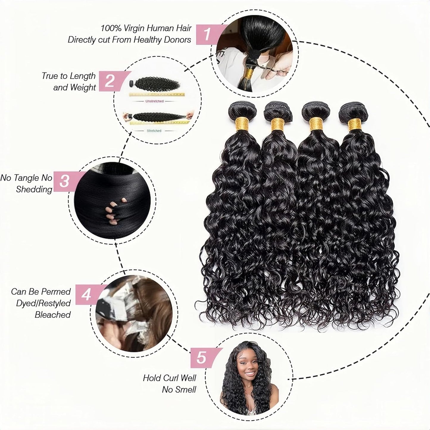 Selina 4 Bundles 18''20"22"24" Kinky Curly Bundles Human Hair Bundles Unprocessed Remy Hair Extensions Brazilian Virgin Human Hair 100 Gram/Bundle (18 20 22 24inch, Natural Color)