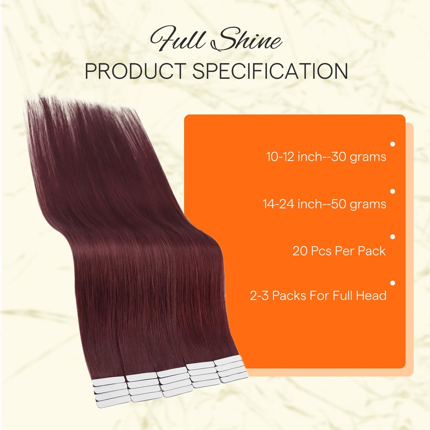 Full Shine Tape in Hair Extensions Human Hair 20PCS Seamless Remy Tape in Extensions Color 99J Red Wine Double Sided Natural Human Hair Burgundy Hair Extensions Tape Ins 12 Inch 30g