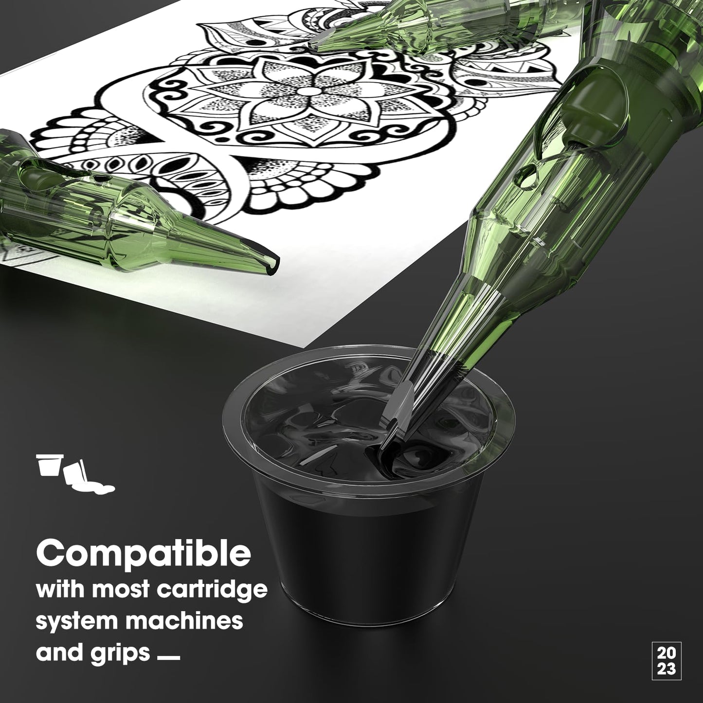 INKin REVO Tattoo Cartridge Needles 1RL, Single Cartridges Needles #08 Round Liner 0.25MM Bugpin Disposable Tattoo Needles With Re-Define Precision And Professional Membrane 20Pcs(R0801RL)