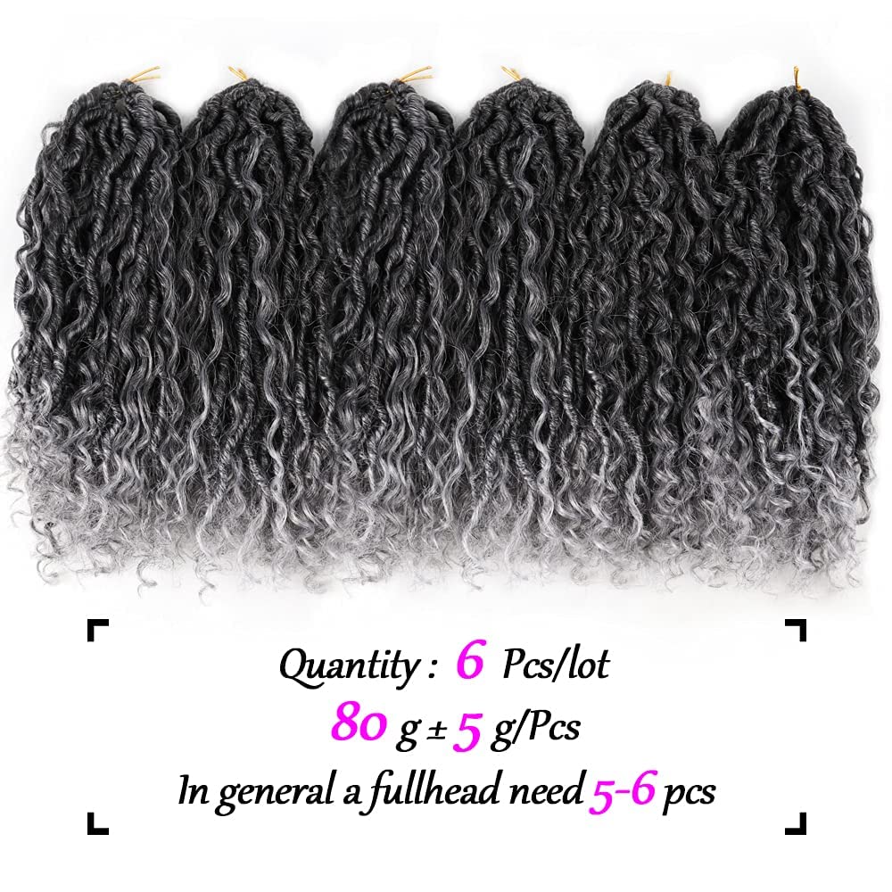 6 Packs New Goddess Curly Locs Crochet Hair 14 Inch Curly Crochet Hair Faux Locs Crochet Hair Boho Hippie Locs River locs Synthetic Hair Extensions for Braids for Black Women(14Inch?T1B/Gray)