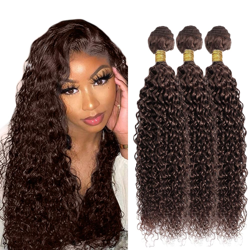 Dark Brown Human Hair Bundles Color #4 Curly Bundles Human Hair 8A Brazilain Unprocessed Virgin Hair 12 14 16 Inch 3 Bundles Brown Curly Bundles Human Hair Extension