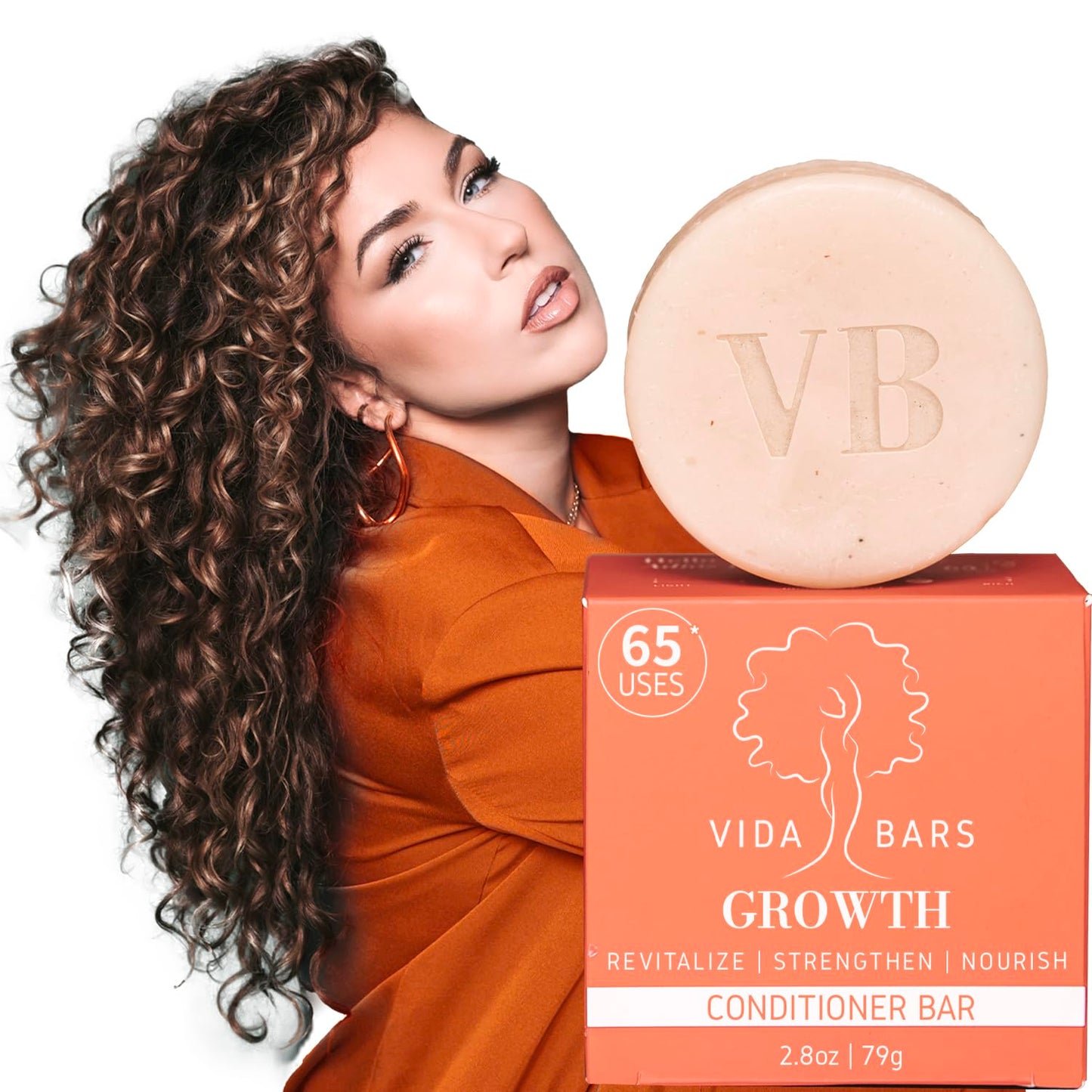Vida Bars Growth Conditioner Bar for Curly and Thinning Hair | All Natural, Moisturizing, Vegan, Handmade in the USA (Bergamot & Rosemary Scent for Curly Hair)