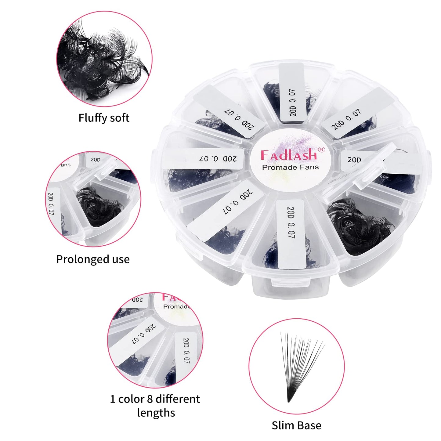 Premade Fans Eyelash Extensions 20D 1000 Promades Eyelash Volume Lash Extensions Pointed Base Loose Fans Premade Lash Extensions Fans Handmade Pre Made Volume Lashes Mix (20D-0.07C, 9-16mm)