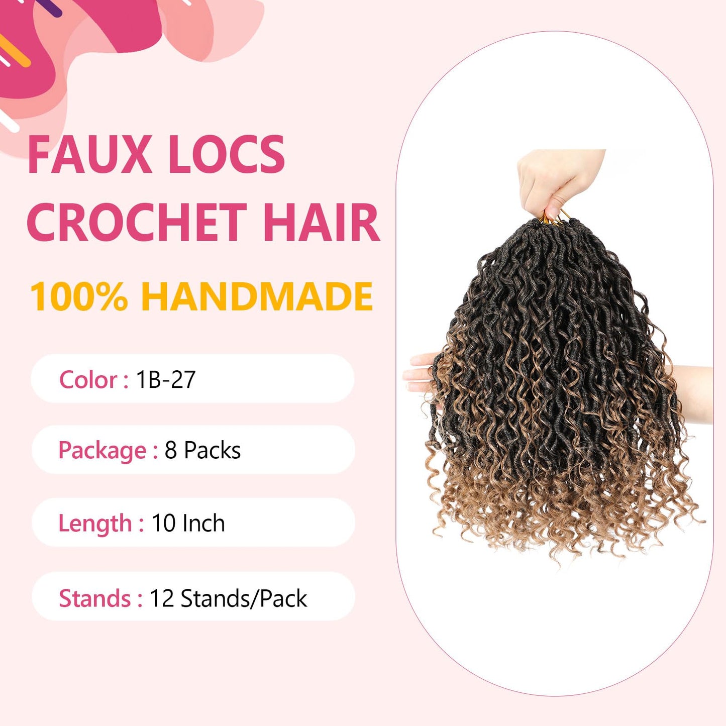 8 Packs Boho Faux Locs Crochet Hair 10 Inch Crochet Soft Locs with Curly Ends Pre-looped Goddess Locs Crochet Hair for Black Women 1B/27 Boho River Locs Crochet Hair