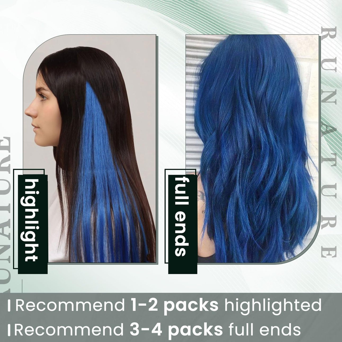 RUNATURE U Tip Human Hair Extensions - Blue Straight for Party - Hot Fusion Colorful 14 Inch 20g 25s
