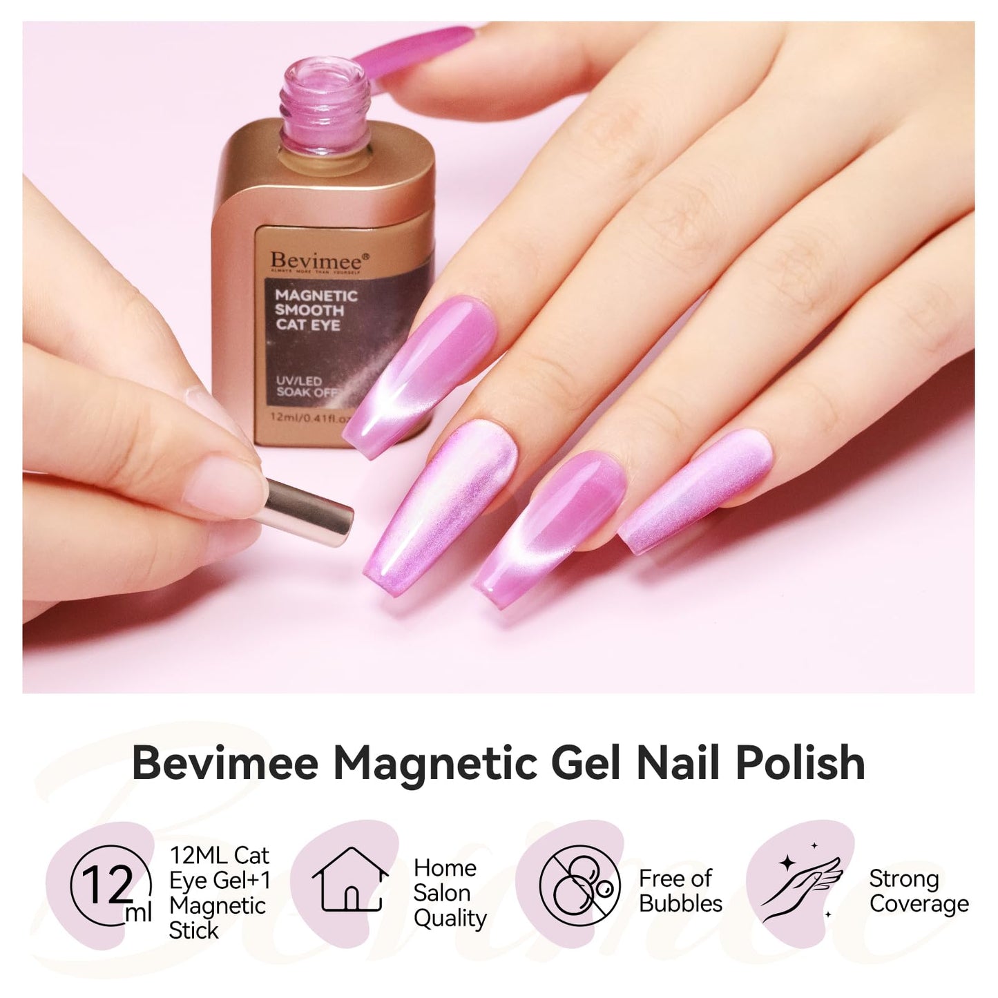 Bevimee Cat Eye Gel Polish Moonlight 12ML, Magnetic Cateye Shiny Holographic Nail Polish for Nail Art 1PCS