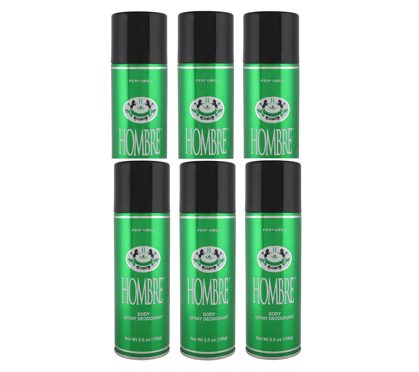 Hombre Green Deodorant Fresh Body Spray for Men 5.5Oz -156g (6 Pack)