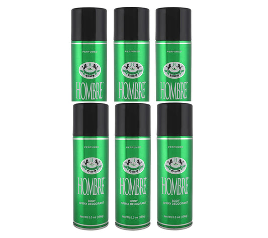 Hombre Green Deodorant Fresh Body Spray for Men 5.5Oz -156g (6 Pack)