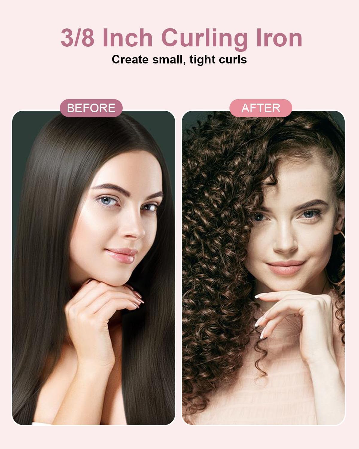 Karrong 3/8 Inch Tourmaline Ceramic Curling Wand, Small Curling Iron for Short & Long Hair, 30S Instant Heat Up, 2 Temperature Settings, Includes Heat Protective Glove & 2 Clips