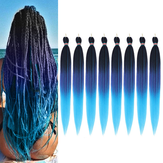 Ombre Pre stretched Braiding Hair, 36 Inch Braid Hair Extensions, 8 packs Multi Color blend braiding hair pre-stretched, Crochet Hair Braiding (36''-8 packs,1b/purple/l.blue)