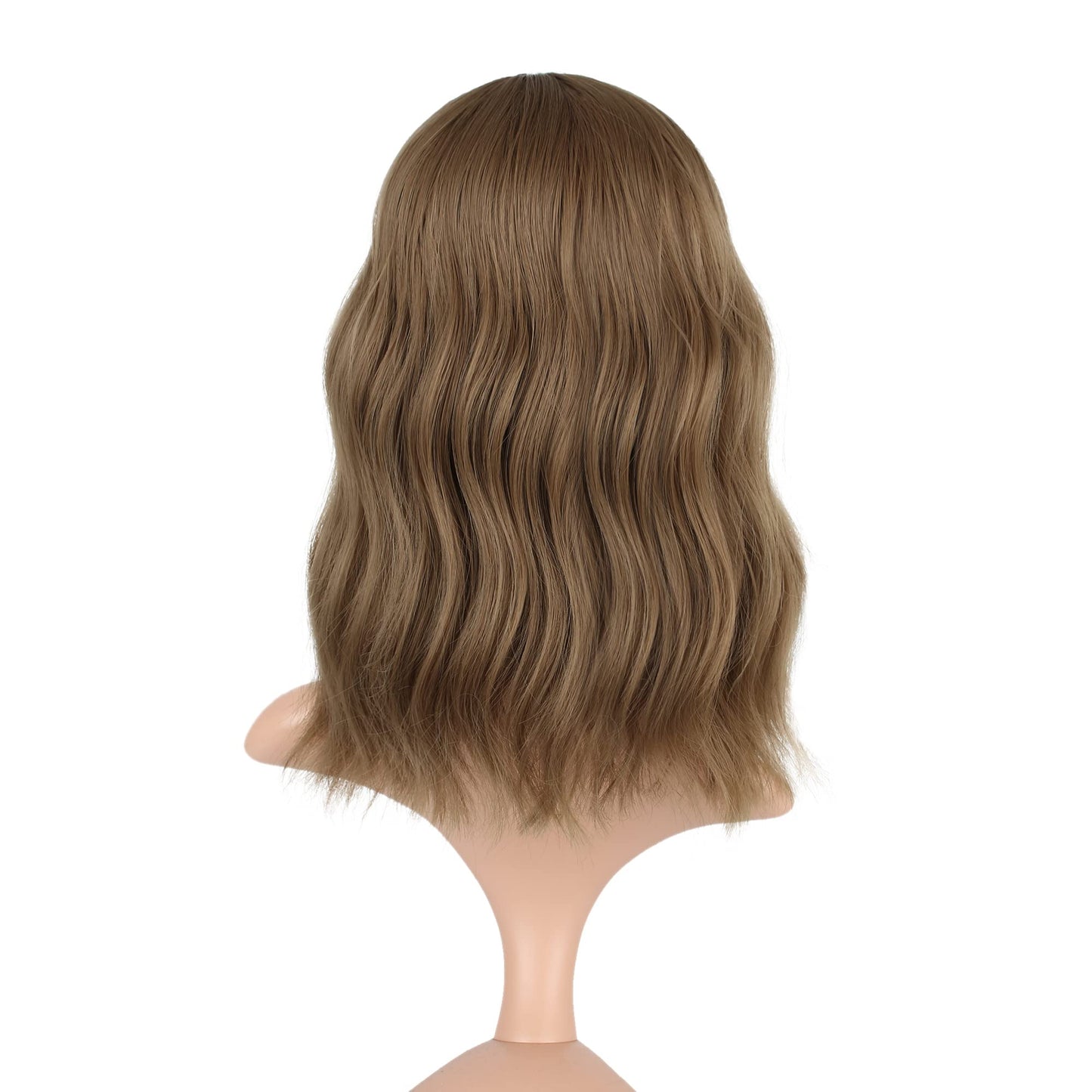 VCKOVCKO Light Brown Curly Bob Wig With Air Bangs Natural Curly Wavy Short Bob Wigs Women's Shoulder Length Wigs Synthetic Cosplay for Girl Colorful Wigs(12",Light Brown)