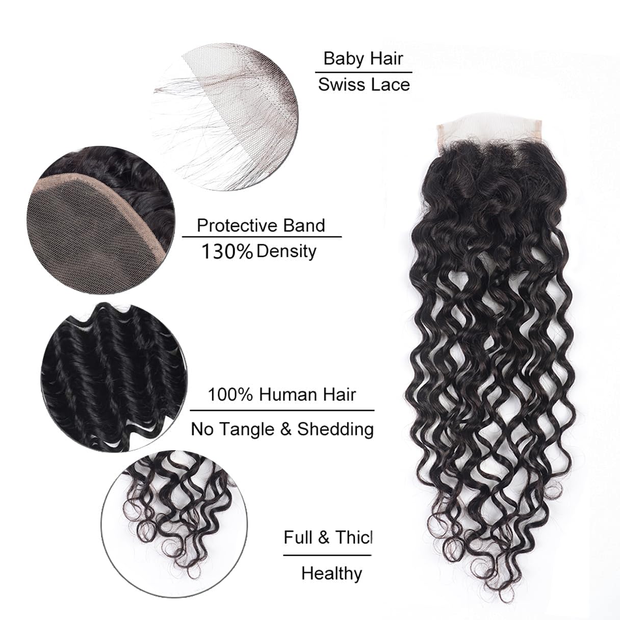 4x4 Lace Closure Deep Wave Human Hair 130% Density Unprocessed 12A Deep Curly Virgin Hair 4x4 Transparent Lace Closure With Cap Natural Color 16 Inch
