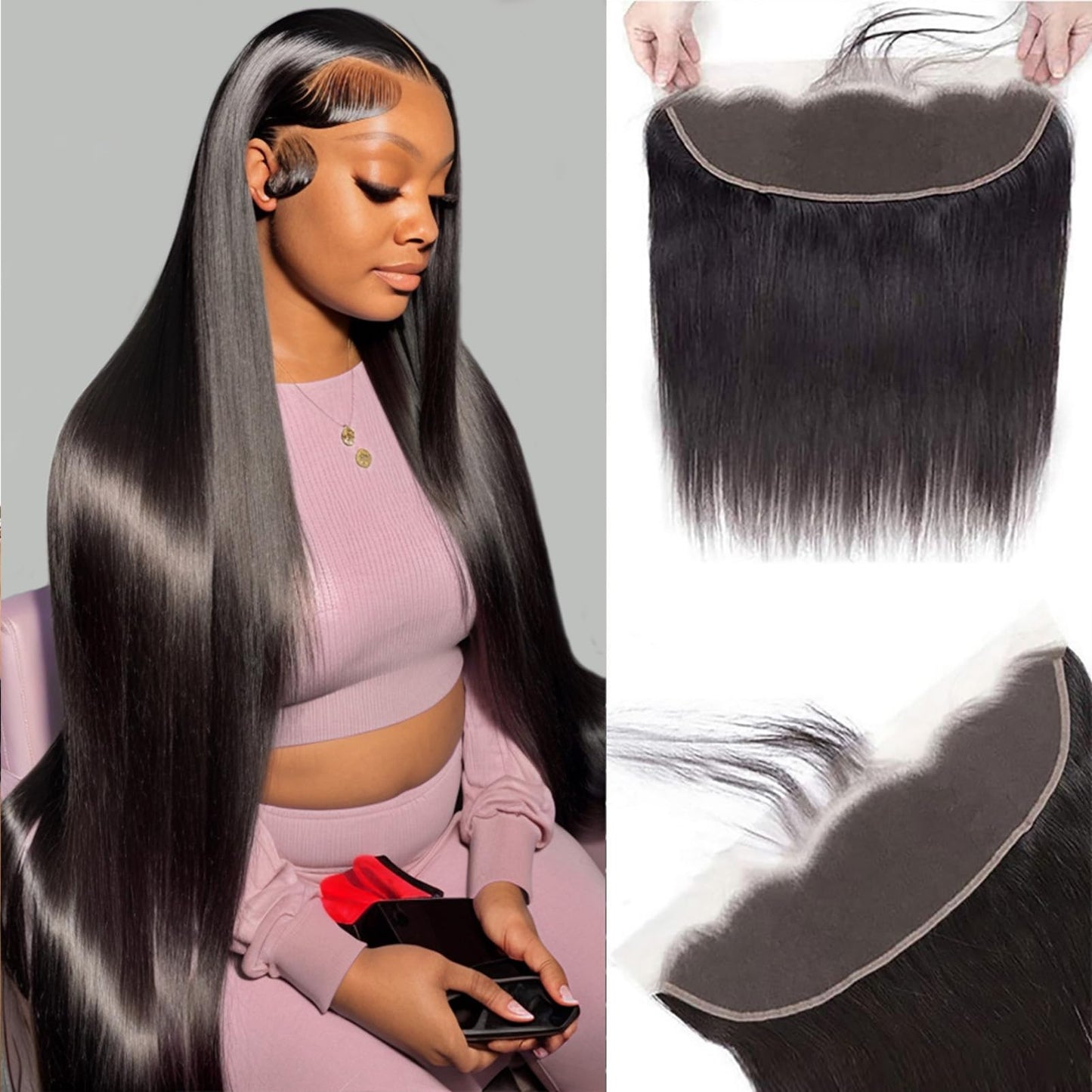 13x4 HD Lace Frontal Closure 20 Inch Straight Lace Frontal Human Hair 100% Unprocessed Brazilian Virgin Hair Ear to Ear Swiss HD Transparent Lace Closure Only Pre Plucked 1B Black