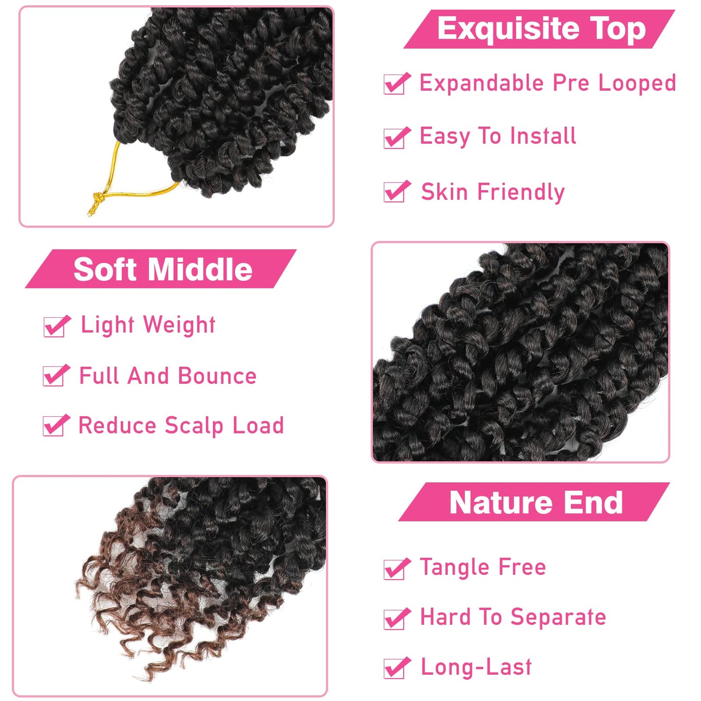9 Packs Passion Twist Hair 8 Inch Pre-twisted Crochet Bohemian Short Braids for Women Girls and Kids (8Inch,1B/30)