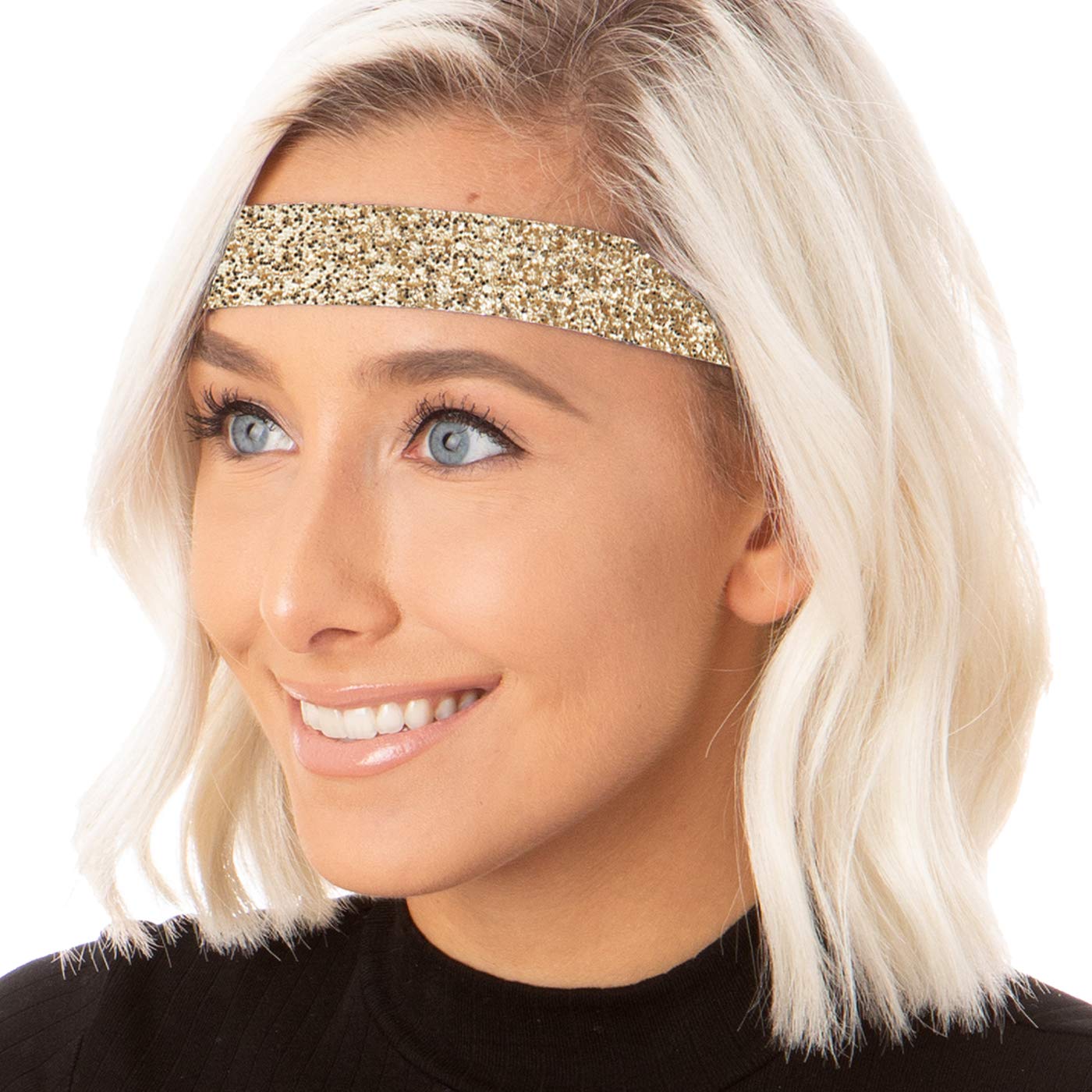 Hipsy Women's Adjustable Non Slip Cute Fashion Wide Bling Glitter Hair Headband 3-pack (Gold/Greek Key/White)