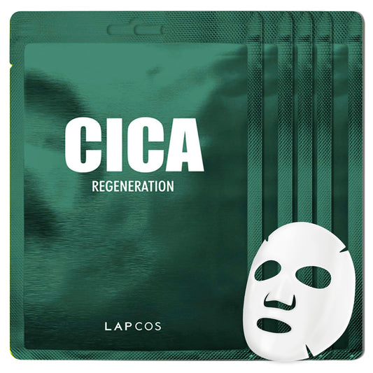 LAPCOS Cica Sheet Mask, Daily Face Mask with Cantella Plant Extract to Regenerate and Revitalize Skin, Korean Beauty Favorite, 5-Pack