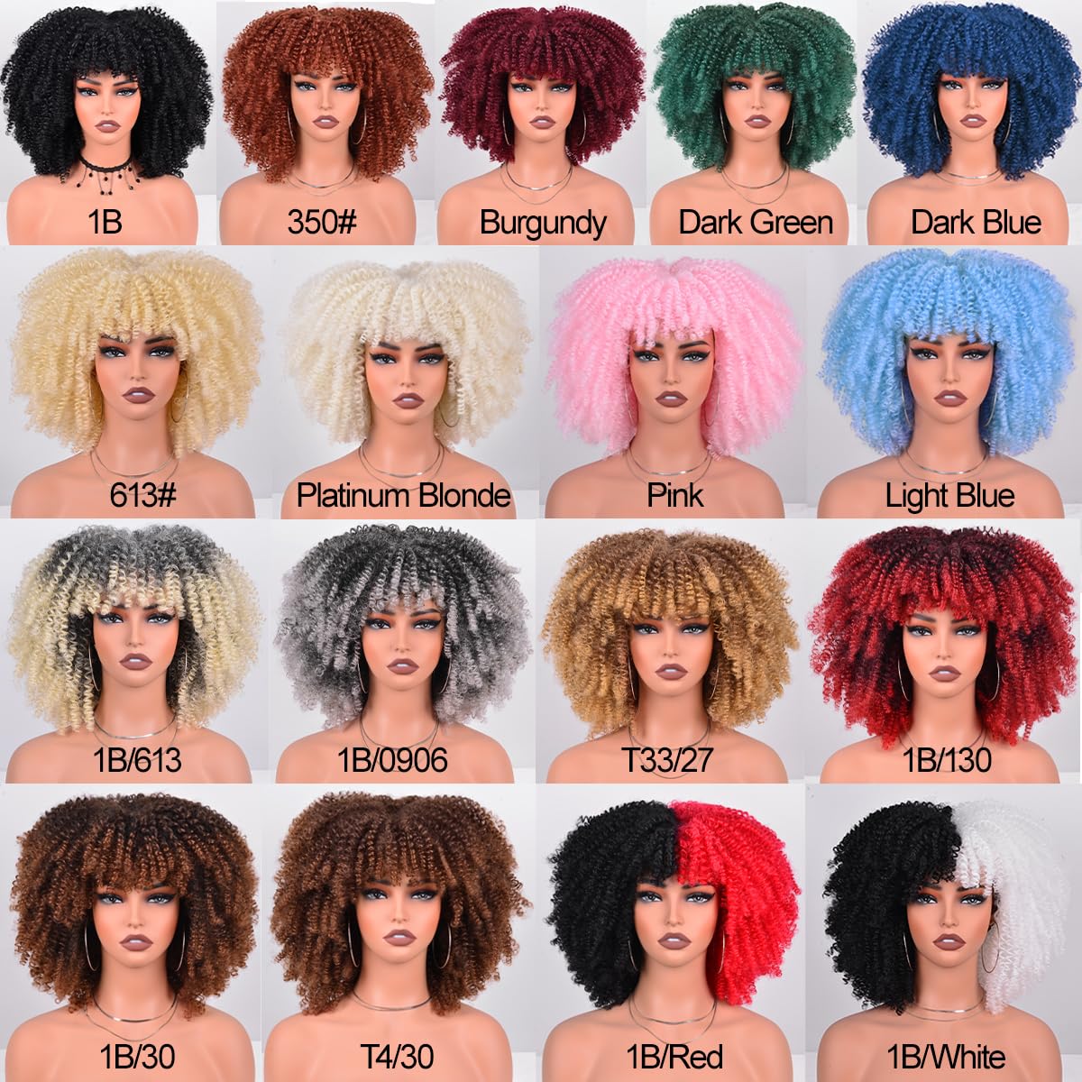 Vitorish Afro Wigs for Black Women Kinky Curly Hair Wig about 280g/Piece Afro Synthetic Full Wigs Soft and Fluffy Like a Bomb 12 Inches Short Kinky Curly Hair (Ombre Brown)