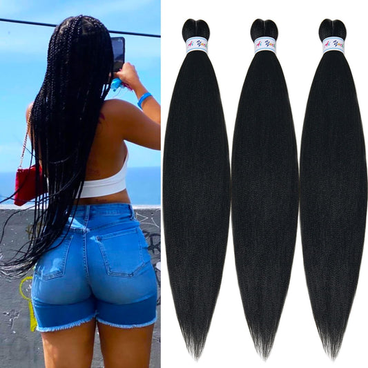 1B Black Braiding Hair Pre Stretched 26 inch Prestretched Braiding Hair Black Box Braids Synthetic Hair for Braiding Pre Sectioned Hypoallergenic Braiding Hair Extensions (3 Packs)