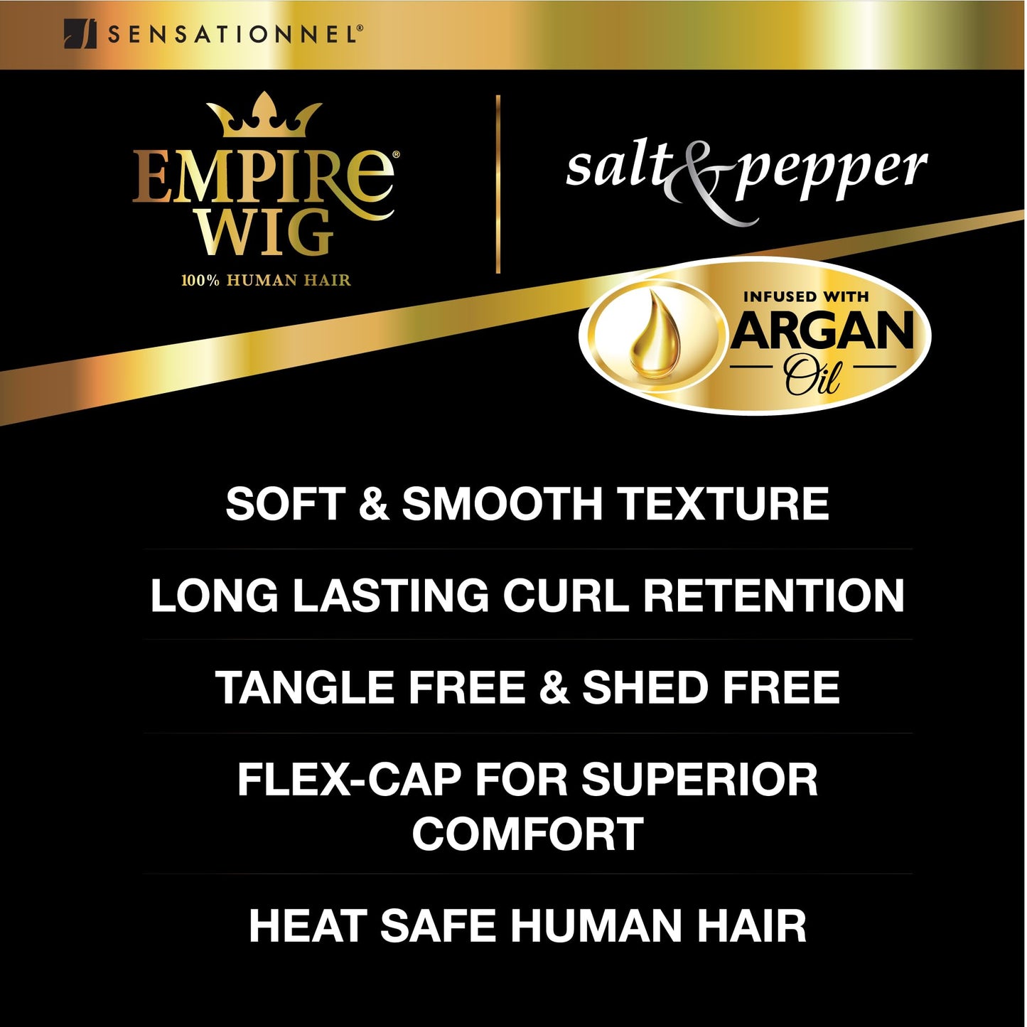 Sensationnel Empire Human Hair Wig - Salt And Pepper Bliss Contouring Mesh Cap Heat Safe (F1B/30)