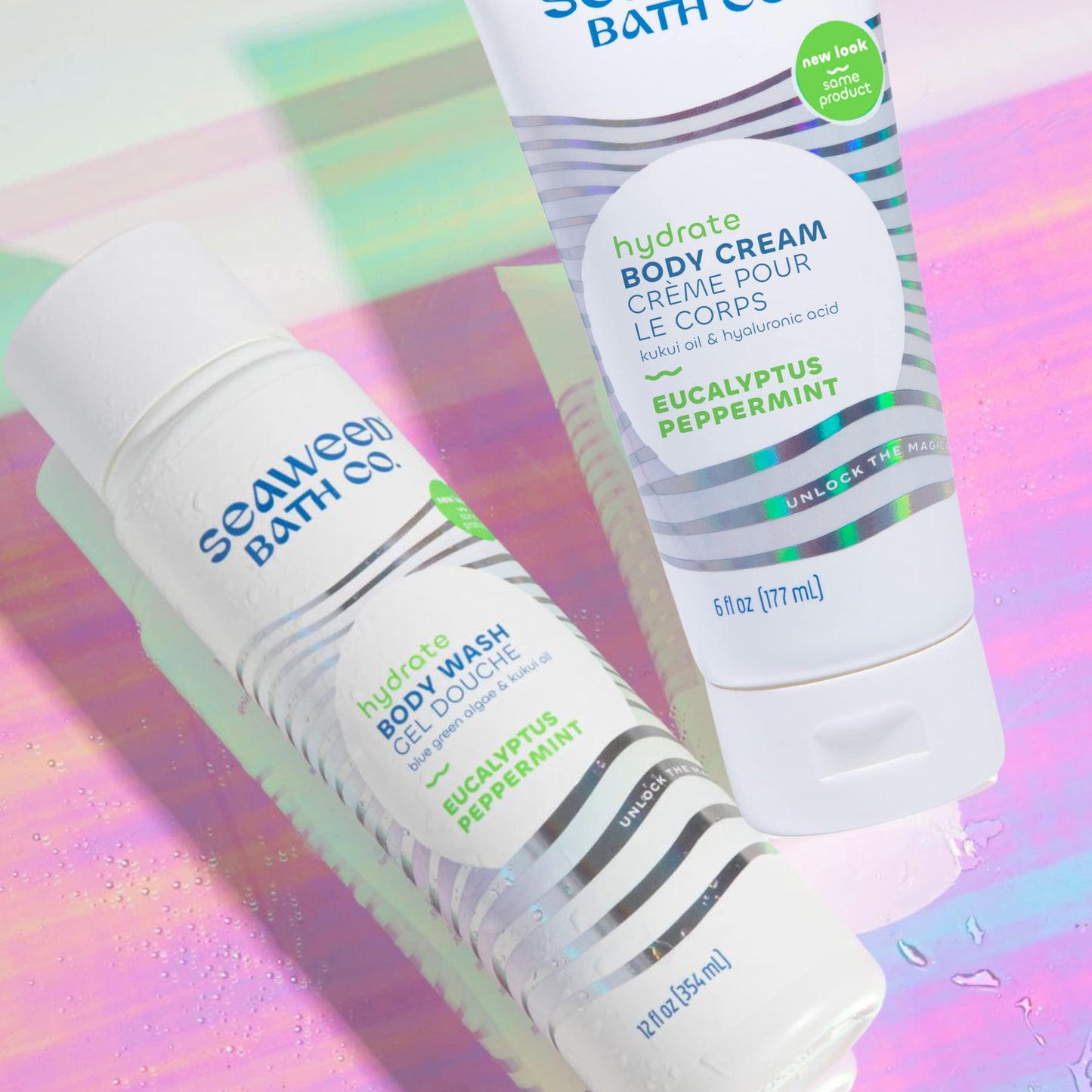 Seaweed Bath Co. Body Wash and Body Cream Duo, 12 Ounce, 6 Ounce, Eucalyptus Peppermint Scent, Sustainably Harvested Seaweed