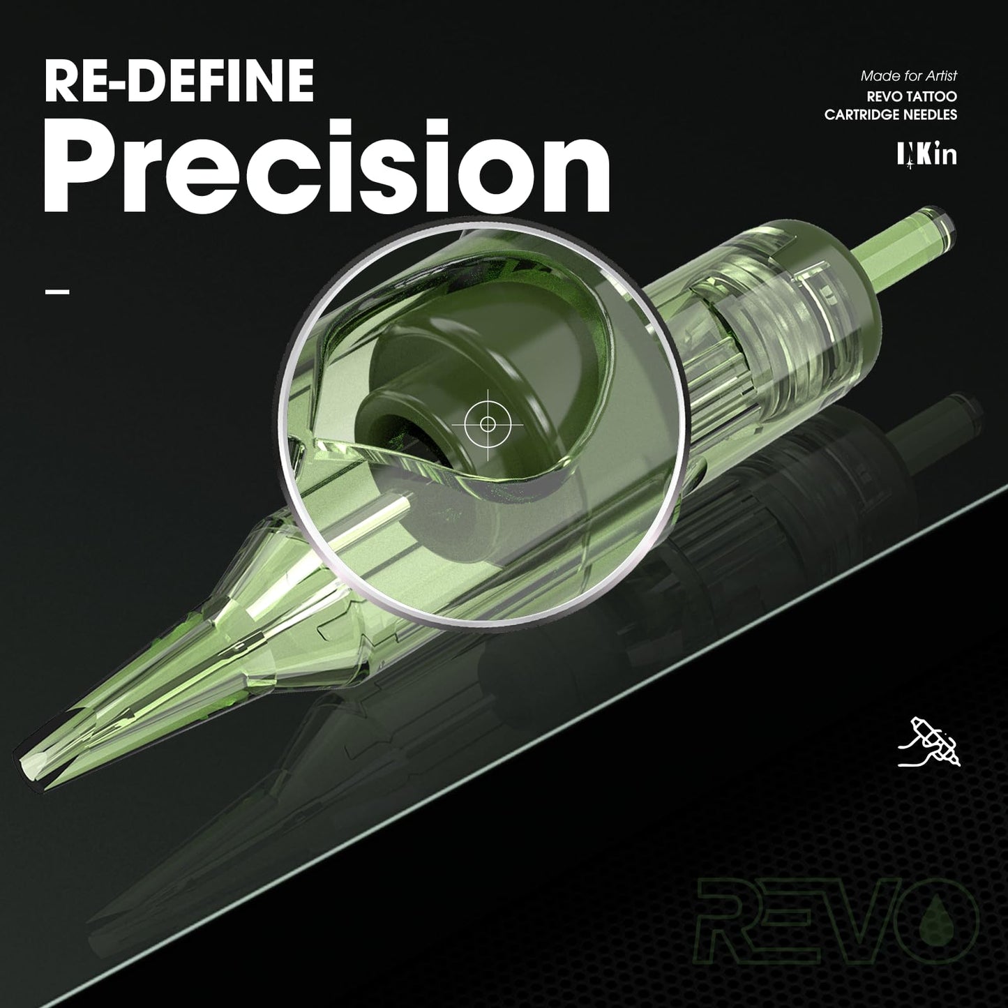INKin REVO Tattoo Cartridge Needles 1RL, Single Cartridges Needles #08 Round Liner 0.25MM Bugpin Disposable Tattoo Needles With Re-Define Precision And Professional Membrane 20Pcs(R0801RL)