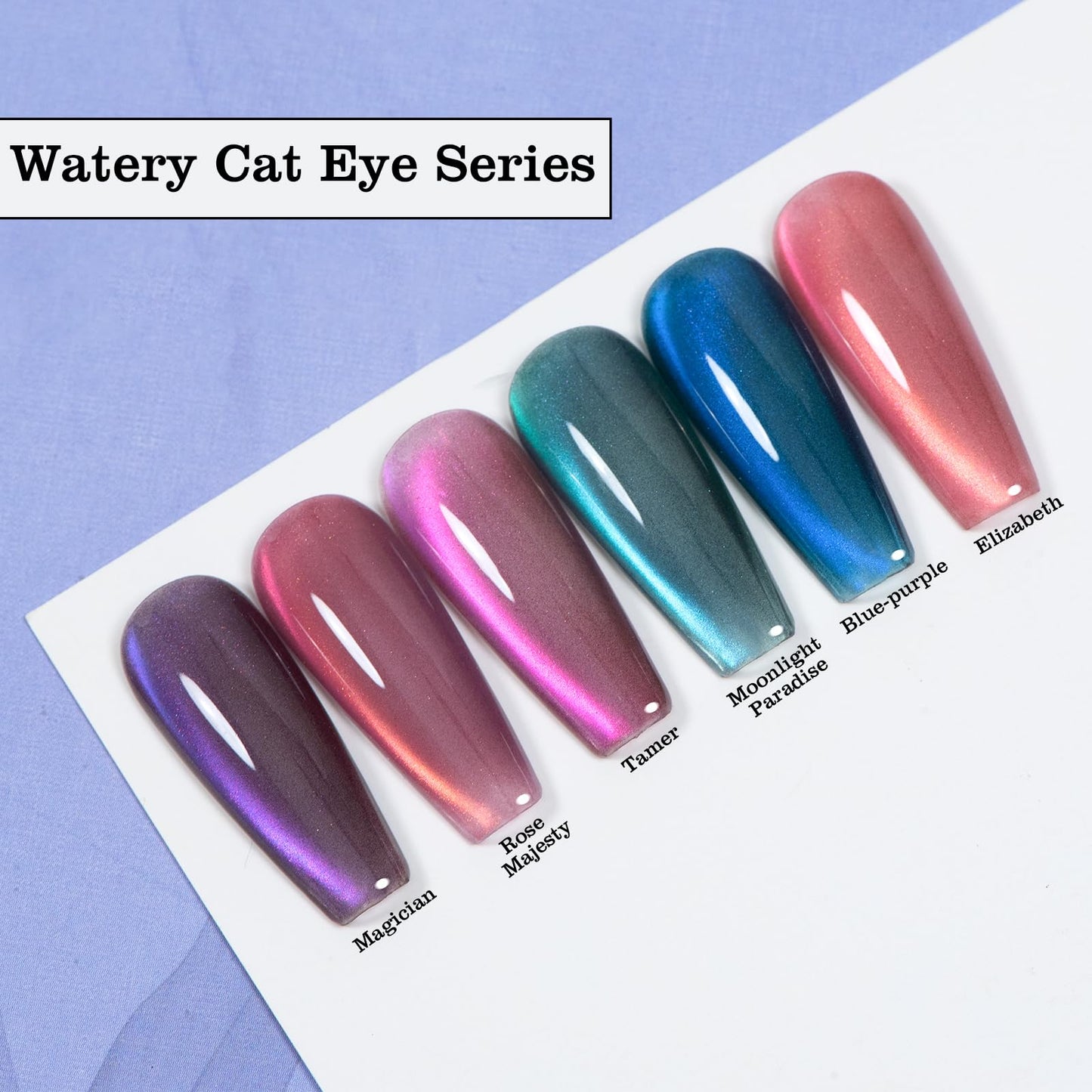 ADHERE 12ML Cat Eye Gel Nail Polish Kit, Magnetic Gel Polish 6 Colors with 1 Magnets, Holographic Glitter Series Cat Eye Gel Polish Soak Off Nail Art Salon Home DIY