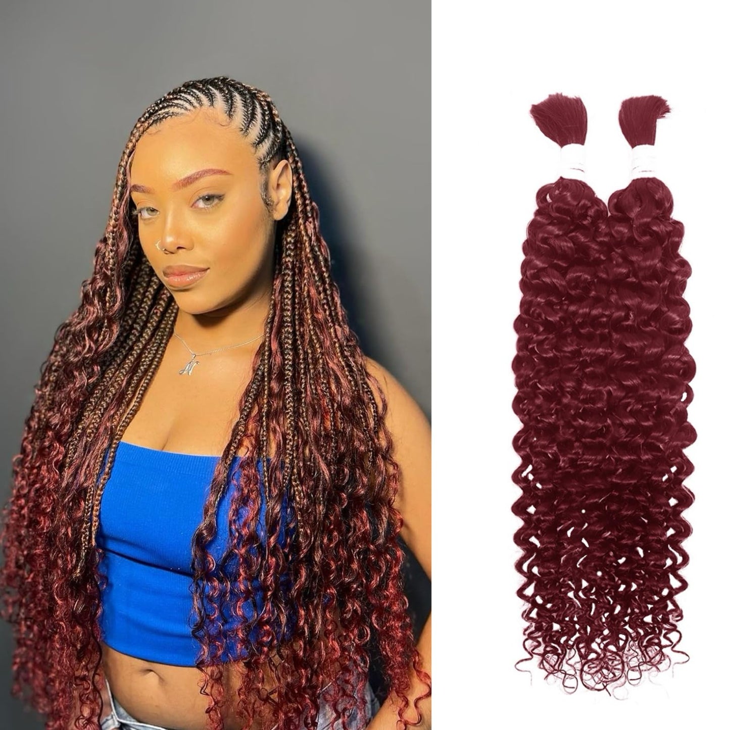 BUG Water Wave Bulk Human Braiding Hair No Weft Unprocessed Brazilian Virgin Human Hair Extensions Human Hair for Braiding No Weft (2 Braids Per of 1 pack 100g 16inch)